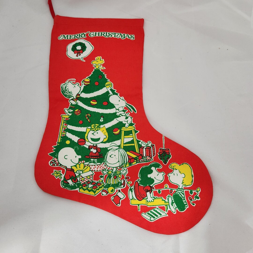 Vintage 1965 Peanuts Christmas Stocking 100 Cotton Red and Etsy