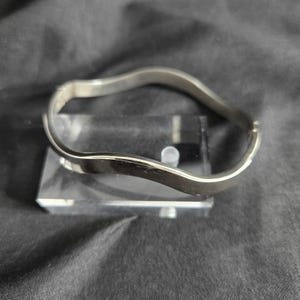 Sterling Silver Wave Hinge Bracelet 925 Modern Minimalist Bangle Stacking