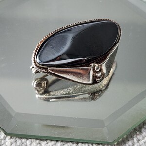 Vintage Silver And Polished Black Stone Brooch
