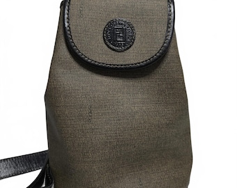 Fendi Mini Backpack Pequin Stripe Dotted Canvas Leather Vintage Single Strap Bag