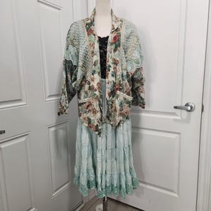 Vintage 1950&#39;s Made In Italy, 2 Piece Linen Floral Outfit, Jacket And Maxi Skirt
