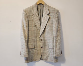 Antonio Baldan Made In Italy Wool Cashmere 2 Button Gray Plaid Print Blazer Size 48 R