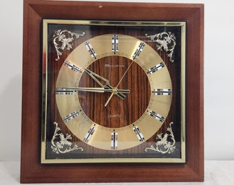 Vintage Seiko Wood Brass Corner Wall Clock 12