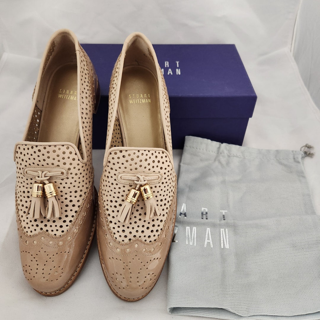 Stuart Weitzman Nice Guy Pan Napa Perforated Tassel Loafers