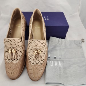 Stuart Weitzman Nice Guy Pan Napa Perforated Tassel Loafers 9.5