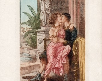 Gravure représentant une scène de baiser