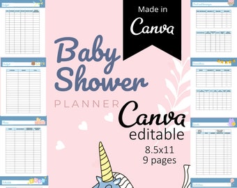 Baby Shower Planner Canva Template | Instant Download | Checklist Pregnancy | Printable Editable