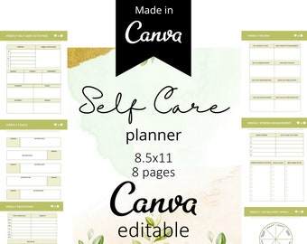 Self Care Journal Canva Template | Instant Download | Self Care Planner | Wellness Meditation Affirmations Goals Stress Management