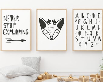 Set Of 3 Prints Children's Room | Nursery Decor | Playroom Wall Art | Scandinavian Art | Alphabet | Printable | Best selling items