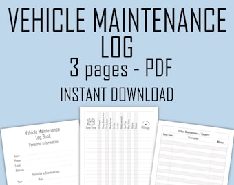 Vehicle Maintenance Log | Printable PDF | Instant Download | Car Maintenance | Auto Repair Service Checklist | KDP