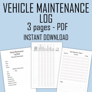 Vehicle Maintenance Log Printable PDF Instant Download Car Maintenance Auto Repair Service Checklist KDP image 1