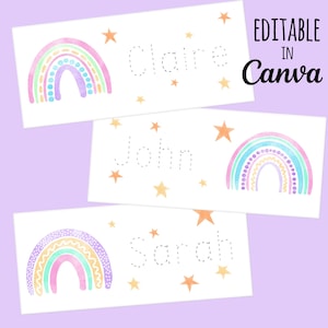 Classroom Name Tags Template Rainbow | Editable | Printable | Classroom Labels | Back To School | Boho Name Tags | Desk Plates