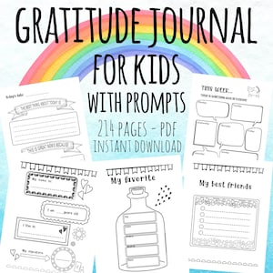 Diario de gratitud para niños con indicaciones / PDF imprimible / Descarga instantánea / Indicaciones diarias / Actividades de gratitud para niños, niñas y niños
