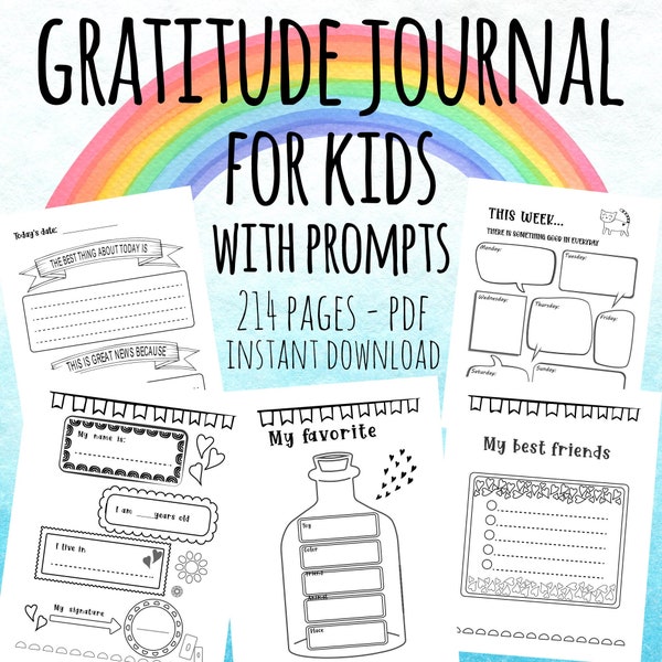 Gratitude Journal For Kids With Prompts | Printable PDF | Instant Download | Daily Prompts | Gratitude Activities For Children Boys Girls