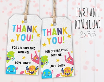 Monsters Birthday Thank You Tags | Printable | Monster Party Favor Tag | Birthday Gift Tags Editable