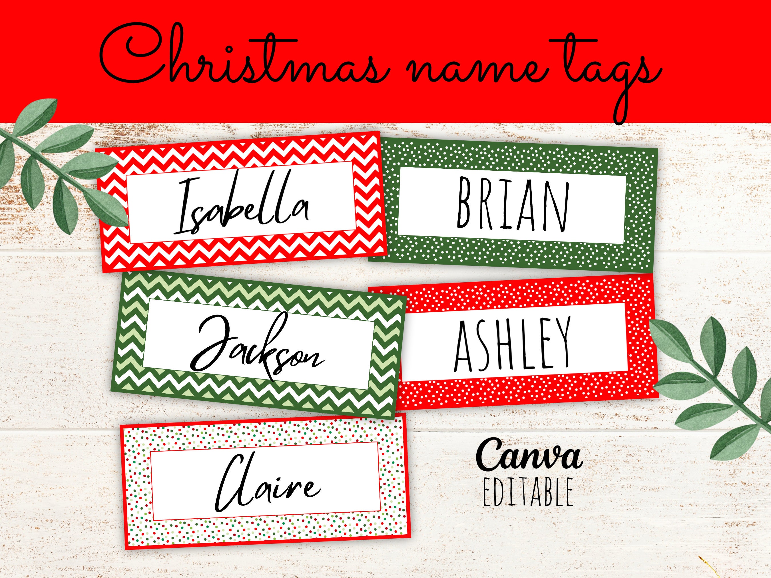 Christmas Name Tag Template, Minimalist Christmas Stocking Gift
