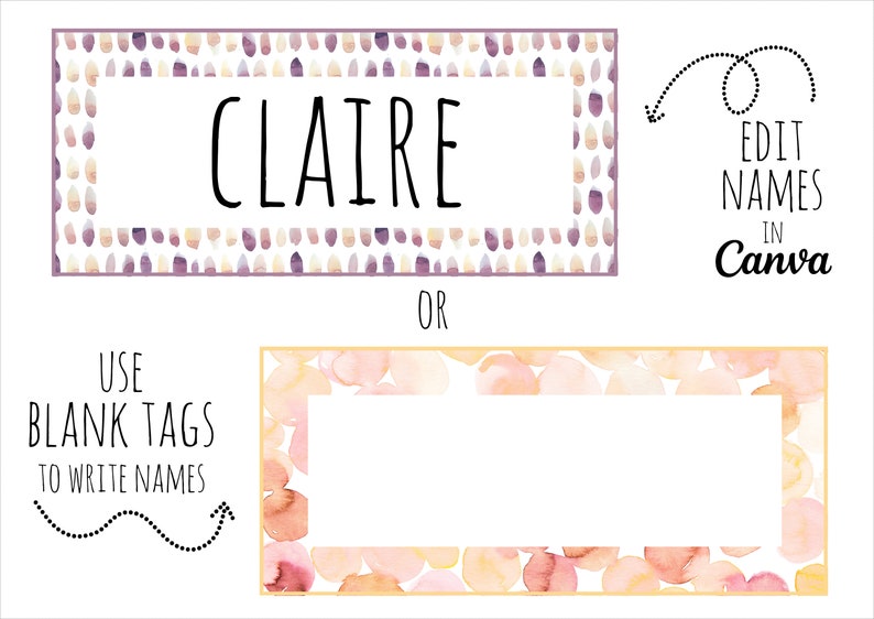 Classroom Name Tags Template Watercolor Editable Printable Classroom