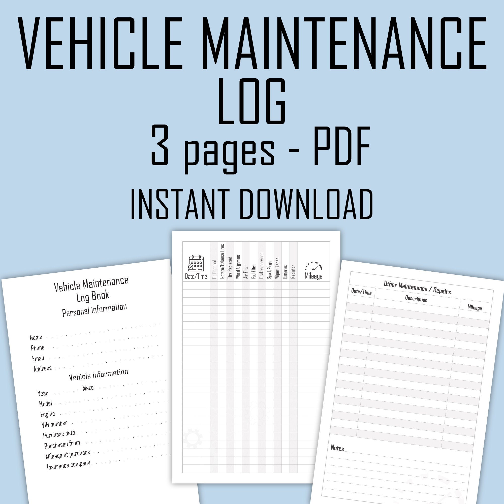 vehicle-maintenance-log-printable-pdf-instant-download-car