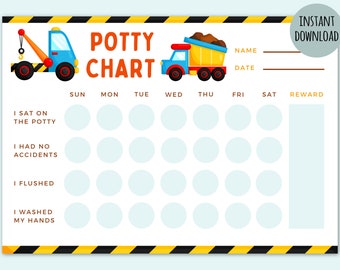 Potty Chart Printable Cars Construction Trucks | Potty Training Chart | Reward Chart | Reward Jar