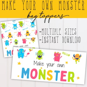Machen Sie Ihre Eigenen Monster Taschen Topper Halloween Geburtstag | Druckbar | Keksbeutel Topper | Süßes Oder Saures Taschen Topper Candy Goodie Bag Cookie Tag