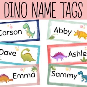 Modèle d'étiquettes de nom de classe Dinosaure | Modifiable | Imprimable | Étiquettes de nom d'école primaire | Retour à l'école | Étiquettes de classe | Plaques de bureau