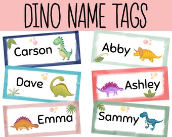 Sjabloon naamplaatjes voor klaslokaal Dinosaurus | Bewerkbaar | Afdrukbaar | Naamplaatjes basisschool | Terug naar school | Klaslokaallabels | Bureauplaten