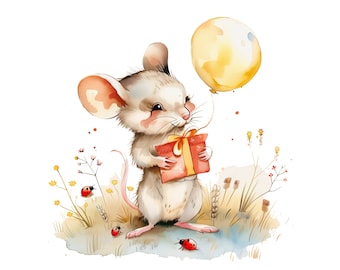 Cute Mouse Clipart Bundle Watercolor | High Quality PNGs | Digital Download | Illustrations for Card Making, Scrapbooking, Sublimation