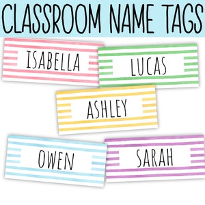 Modello etichette per nome di classe Strisce acquerello modificabili/stampabili/Etichette per classe/Etichette per nome portaoggetti/Piastre da scrivania