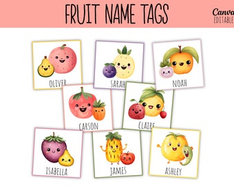Classroom Name Tags Template Spring Fruit Editable | Printable | Elementary School Name Tags | Back To School | Cubby Labels | Desk Plates