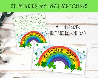 Adorno para bolsa de golosinas del Día de San Patricio / Adorno para bolsa de dulces de galletas con semillas de arcoíris para imprimir Etiqueta para bolsa de golosinas escolares Recuerdo de San Patricio para el aula