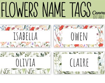 Classroom Name Tags Template Flowers | Editable | Printable | Elementary School Name Tags | Back To School | Classroom Labels | Desk Plates