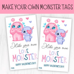 Construisez votre propre étiquette cadeau monstre Saint-Valentin, étiquettes imprimables de la Saint-Valentin pour la classe, étiquette de classe d'école, téléchargement immédiat, étiquette de la Saint-Valentin pour enfants