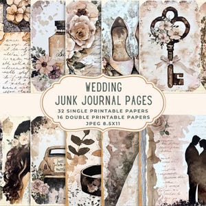 Kit ongewenste dagboek bruiloft | Romantisch vintage bruids digitaal papier | Afdrukbare bloemen ephemera | Shabby Chic Love-scrapbooking voor bruiden