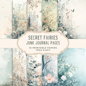 Fee Wald Junk Journal Seiten, Wald wunderliche Ephemera, Scrapbooking, Natur bedruckbares Papier, digitale Collage, Frühling Fantasy Journal