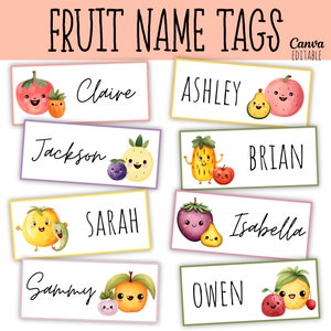 Plantilla de etiquetas de nombre de aula Fruta de primavera Editable / Imprimible / Etiquetas de nombre de escuela primaria / Regreso a la escuela / Etiquetas de Cubby / Placas de escritorio