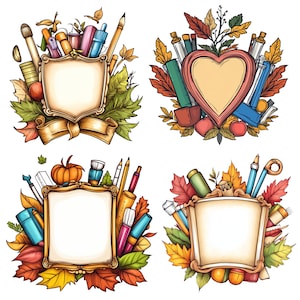 Back To School Crests Clipart, PNG, Instant Download, School Supplies, Classroom Printables, School Party