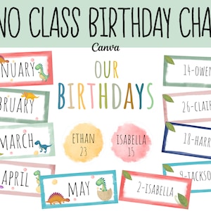 Dinosaures d&#39;affichage d&#39;anniversaire de classe | Modifiable | Imprimable | Tableau d&#39;anniversaire de classe