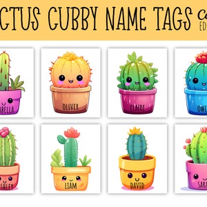 Naamkaartjes in de klas sjabloon Cactus sappig groen botanisch bewerkbaar | Afdrukbaar | Labels in de klas | Cubby-naamkaartjes | Bureauborden