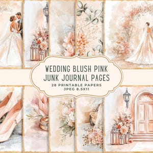 Hochzeit Junk Journal Kit | Romantisches Blush rosa Brautpapier | Druckbare Blumen Ephemera | Shabby Chic Liebe Scrapbooking für Bräute