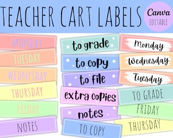 Teacher Rolling Cart Labels Editable | Printable | 10 Drawer Cart Labels | Trolley Labels | Teacher Printable | Classroom Decor