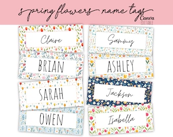 Classroom Name Tags Template Floral Flowers Editable | Printable | Elementary School Name Tags | Back To School | Cubby Labels | Desk Plates