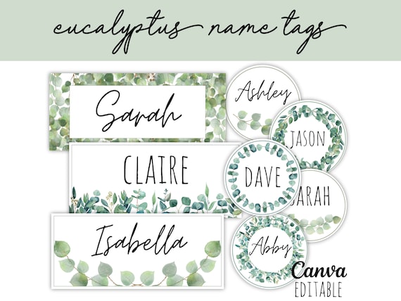 Classroom Name Tags Template Eucalyptus Greenery Botanical Editable | Printable | Classroom Labels | Cubby Name Tags | Desk Plates