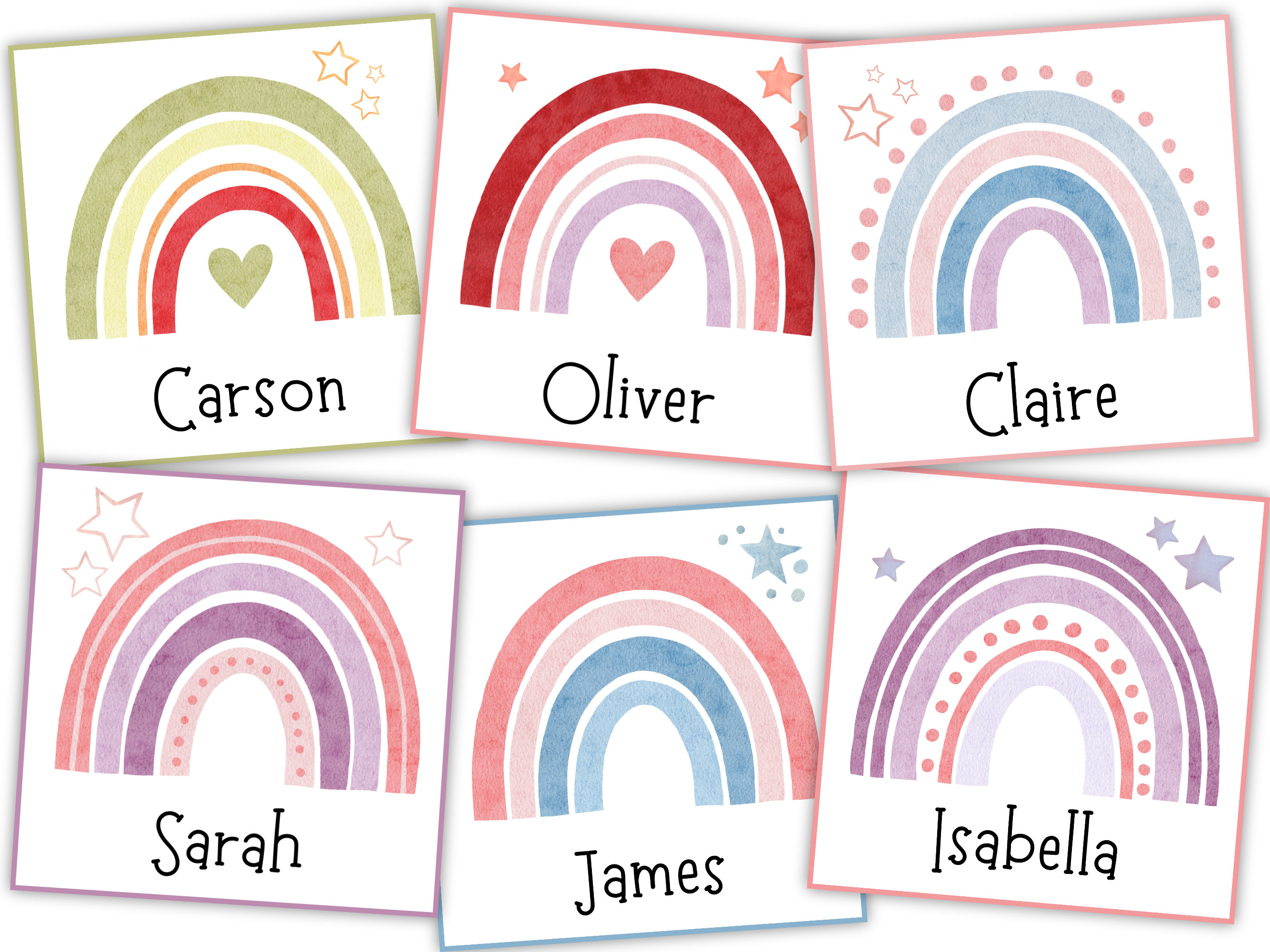 Classroom Name Tags Template Editable Watercolor Rainbow | Printable ...