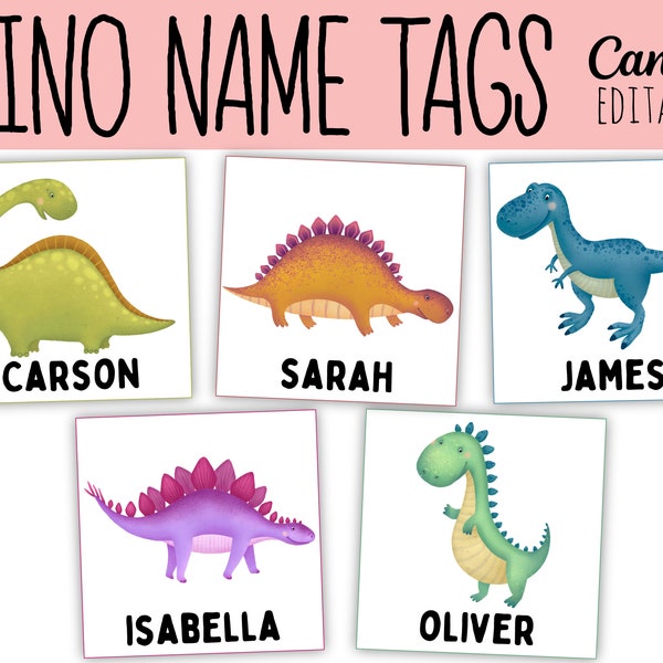 Classroom Cubby Name Tags Template Dinosaur | Editable | Printable | School Tags | Back To School | Classroom Labels | Desk Plates