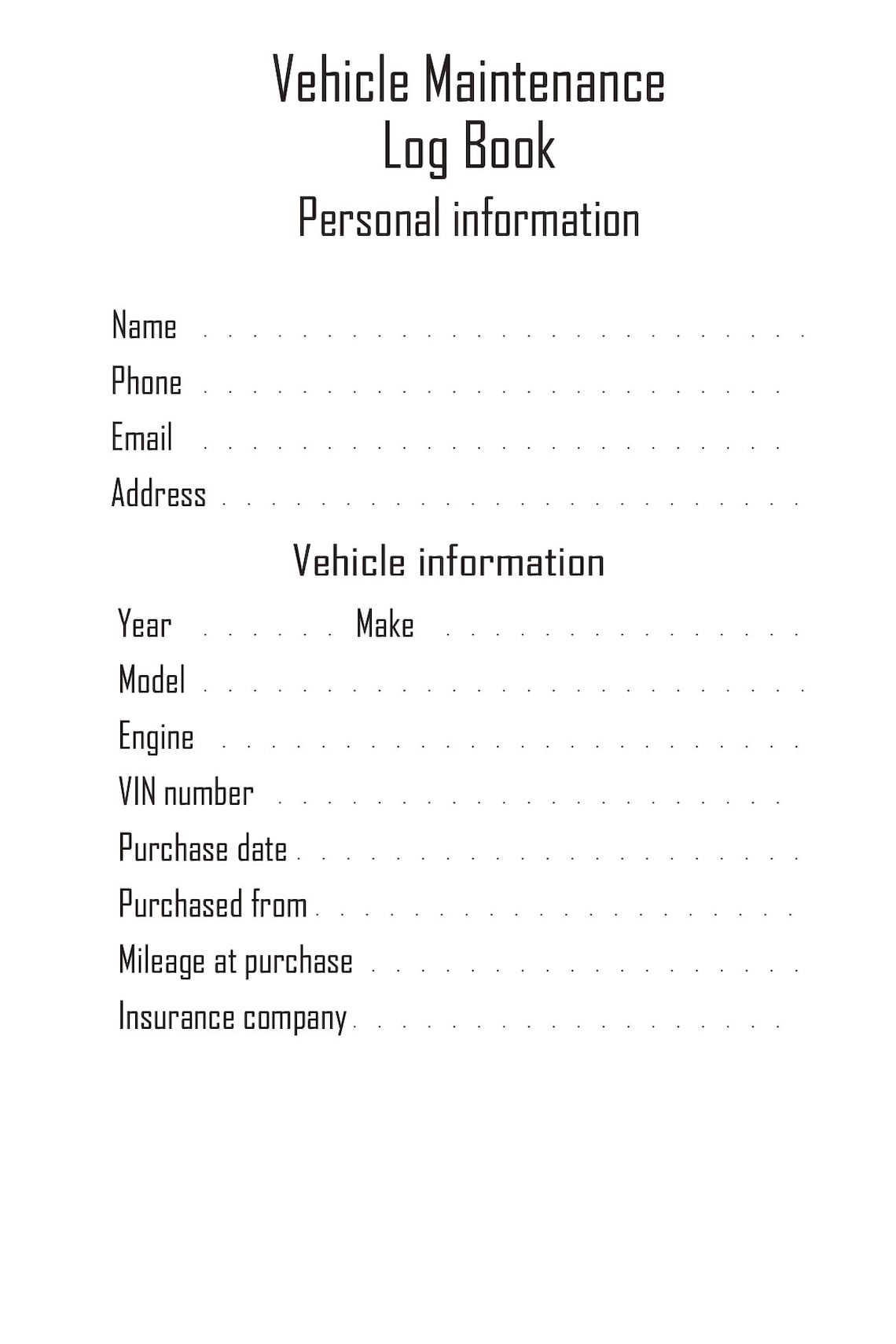 Vehicle Maintenance Log | Printable PDF | Instant Download | Car ...