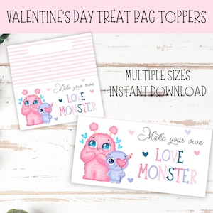 Adorno para bolsa de golosinas de San Valentín / Etiqueta imprimible para bolsa de golosinas para la escuela, para hacer tu propia galleta de monstruo del amor, recuerdo de fiesta, para el aula, para el día de San Valentín