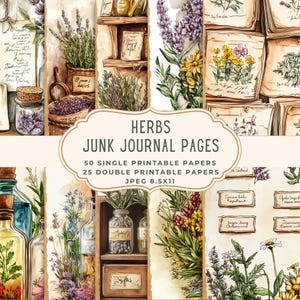 Pagine di diario di erbe / Carta floreale botanica vintage / Kit di effimeri erbari stampabili / Pacchetto di scrapbooking di diario di erbe