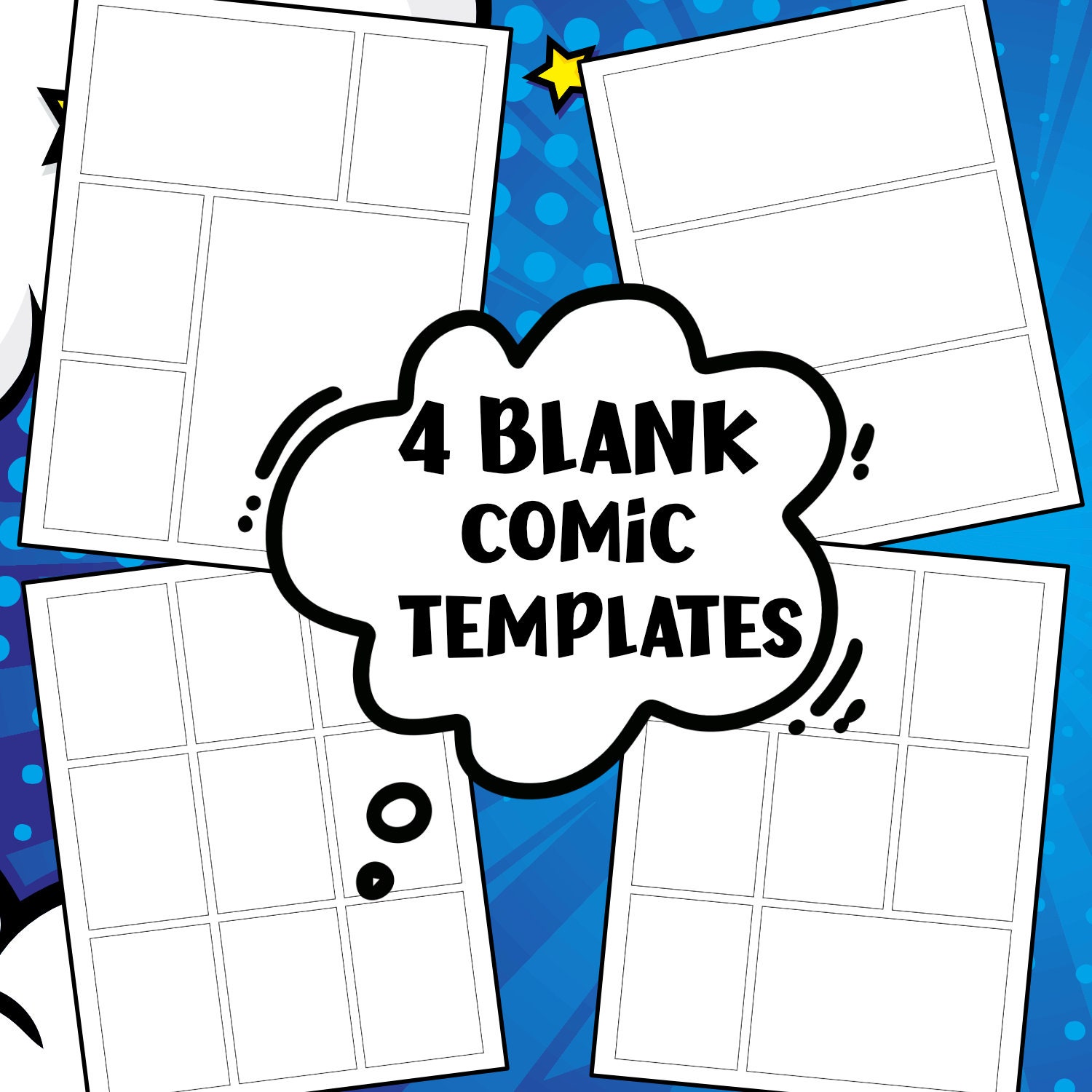 4 Blank Comic Book Templates Printable PDF Cartoon Template