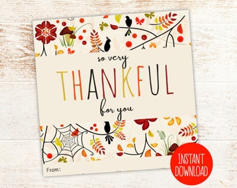 Label met bedankje voor Thanksgiving | Bedanktag | Waardering Tag Docenten Personeel Collega Klant PTO | Tag voor herfsttraktatie | Cadeaukaartje voor snoep