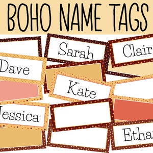 Classroom Name Tags Template Editable | Printable | Elementary School Name Tags | Classroom Labels | Back To School | Boho | Desk Plates
